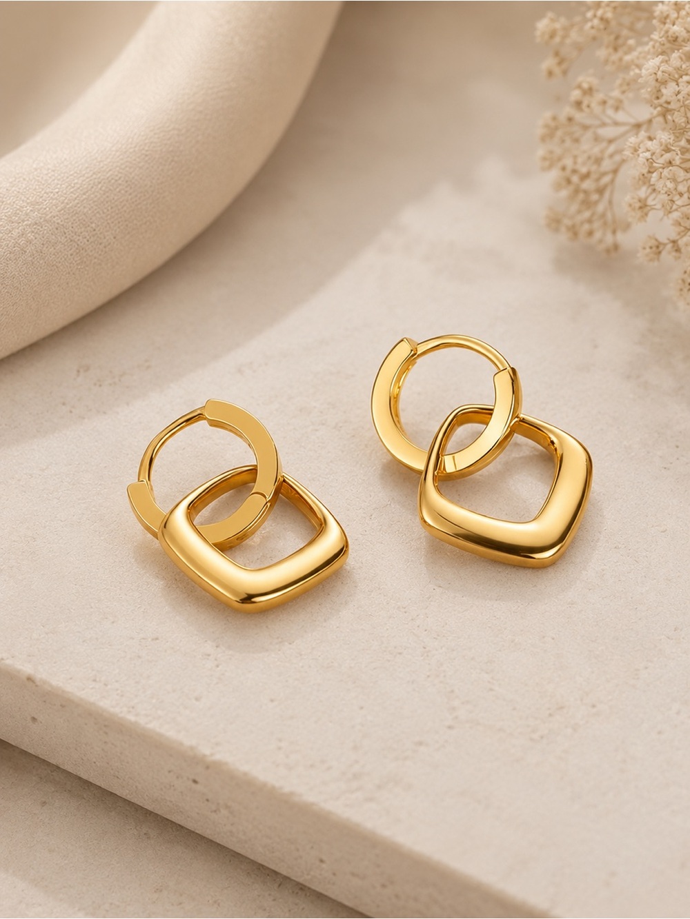 18K Gold Plated Square Hoop Earrings 316 Stainless Steel PVD Coated Gift for Her - Picture 2 of 4